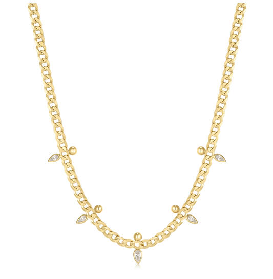  Polished Punk - Kette - Silber / 14kt GP - Zirkonia - 45cm